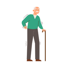Man met wandelstok en tremor
